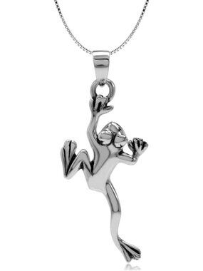 925 Sterling Silver Leaping Frog Pendant Necklace - Unique Animal Jewelry Gift